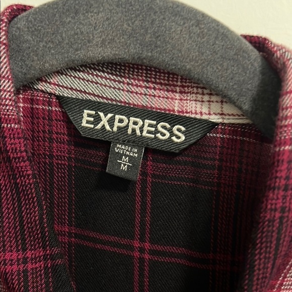 Express women’s Plaid Shirt - maroon and gray/white - Picture 3 of 10